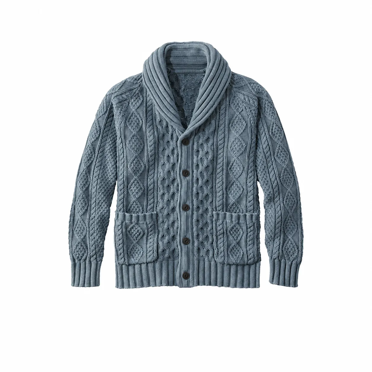 Herren Casual Zopfstrick Schalkragen Strickjacke Einfarbig Langarm Acryl Pullover Mit Knöpfen Und Taschen Für Frühling Herbst