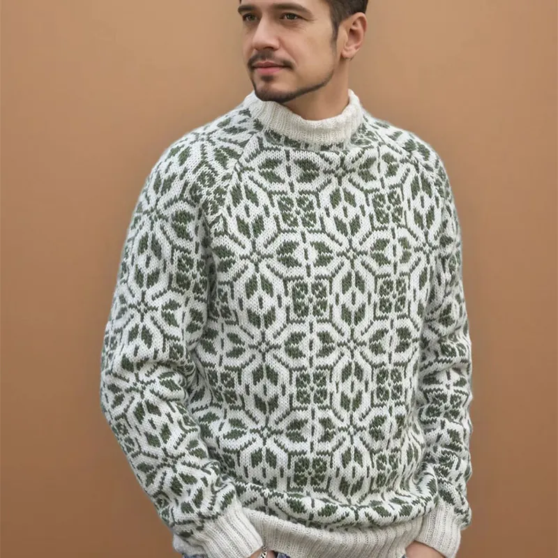 Pull en Maille Jacquard Vintage Pull à Manches Longues Motif Géométrique Color Block Loose Hip Hop Streetwear Knit Top