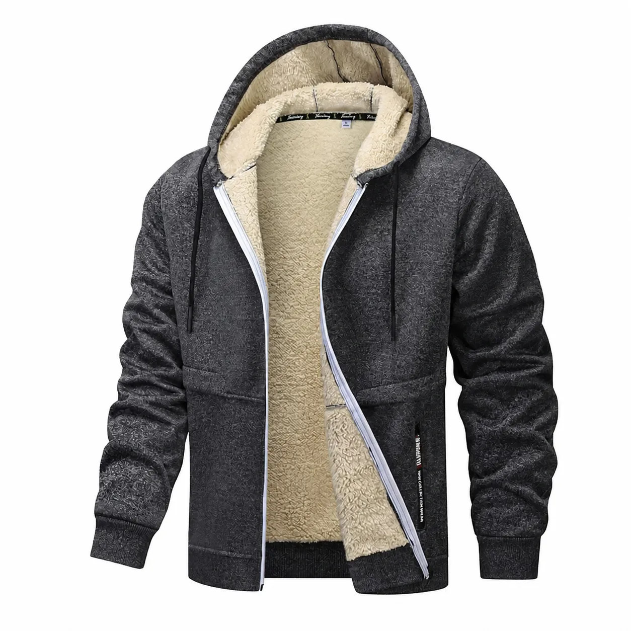 Men Zip Up Hoodie Sherpa Lined Heavyweight Fleece Jacket Warm Hooded Sweatshirt Casual Winter Outwear Solid Color Top