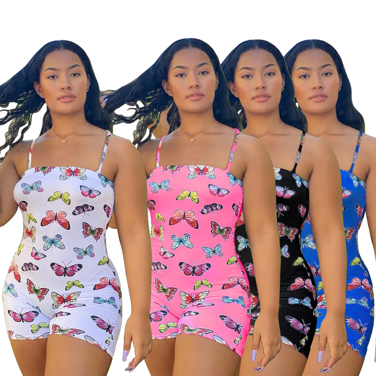 Women Butterfly Print Backless Sexy Fashion Spaghetti Strap Jumpsuit Summer Slim Fit Romper Sleeveless Playsuit Top And Bottom