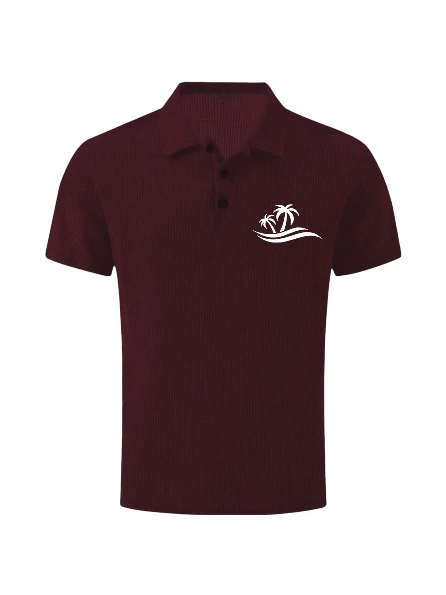 Polo de Seda de Hielo de Secado Rápido para Hombre Manga Corta Transpirable Textura de Gofre Estampado Cocotero Top Casual