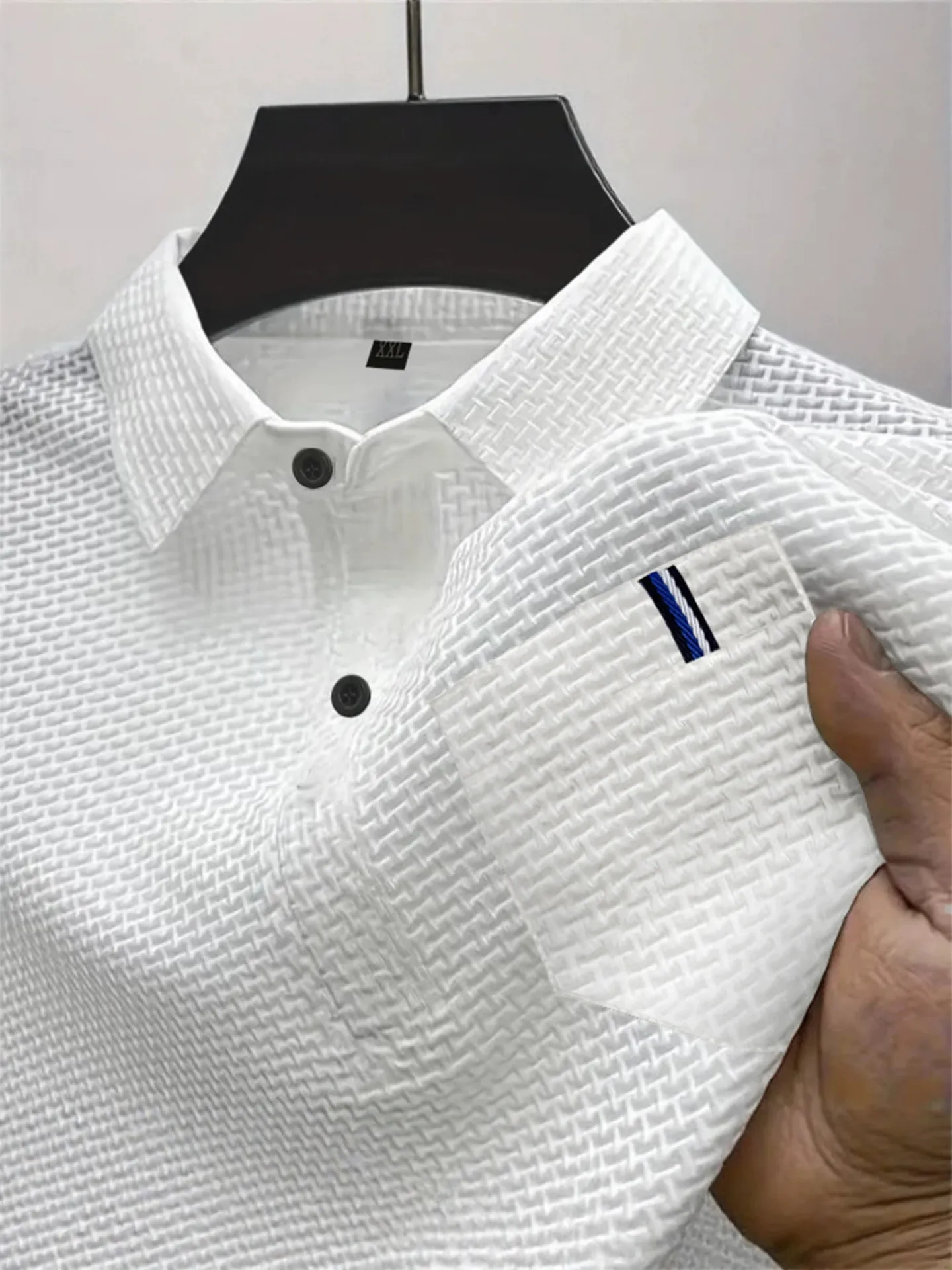 Polo da Uomo a Maniche Corte di Fascia Alta Con Tessitura Jacquard a Nido d'Ape Traspirante Casual Estivo Tinta Unita