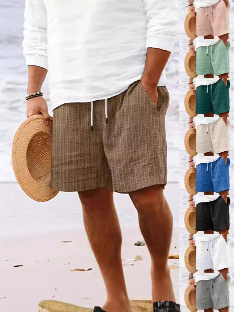 Pantalones Cortos de Playa Casuales para Hombre con Cordón Transpirables de Poliéster Texturizado Bottom con Bolsillos Vacaciones de Verano Uso Diario Corte Holgado
