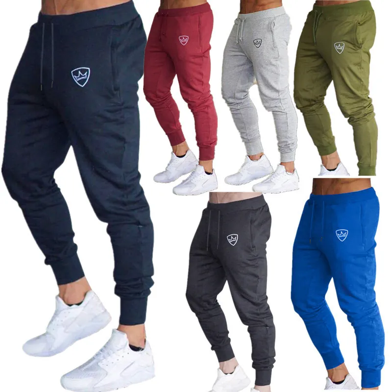 Men's Slim Fit Joggers Casual Sweatpants With Drawstring Waist Cuffed Bottom Polyester Printed Shield Crown Sport Athletic Pants