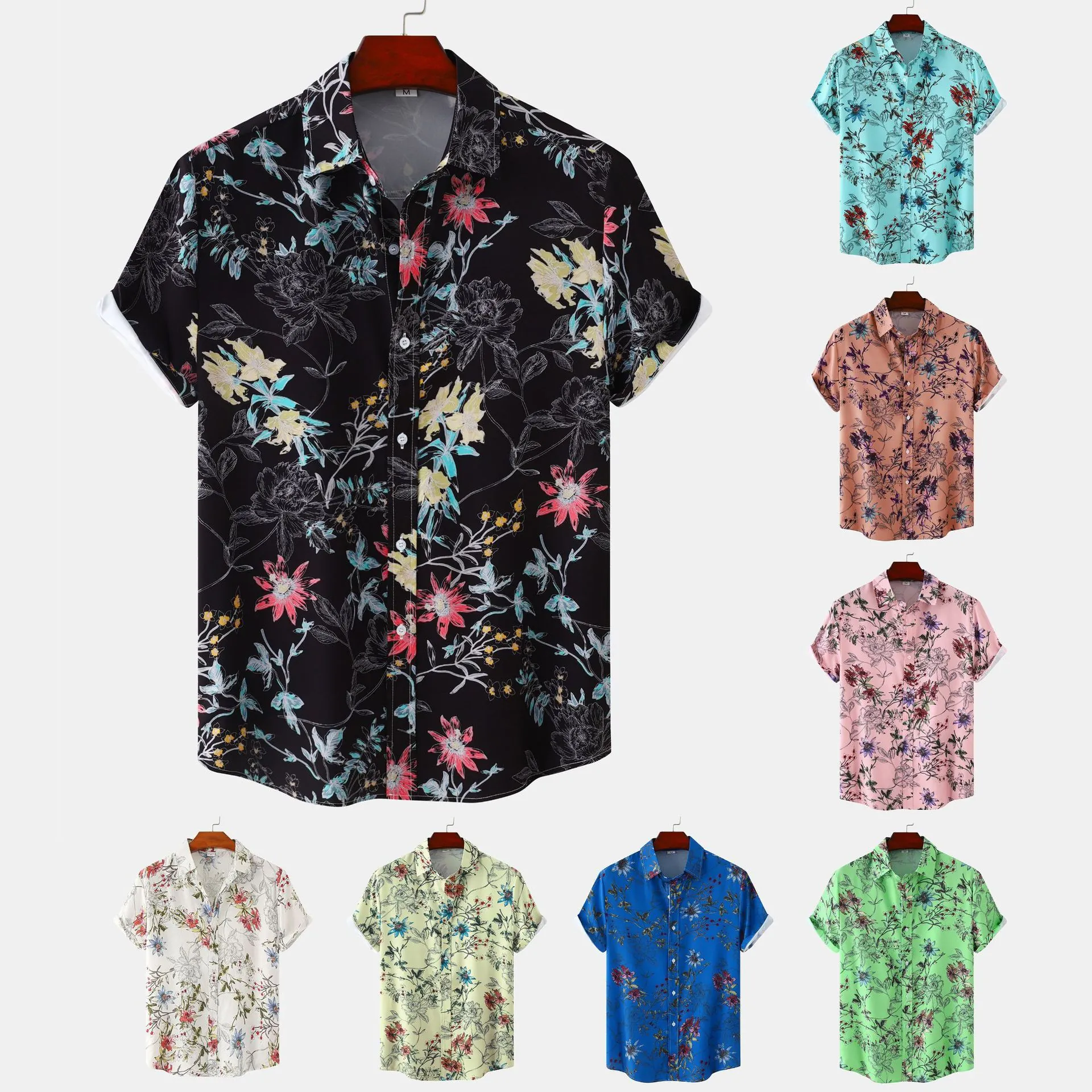 Herren Casual Blumenhemd Baumwollmischung Kurzarm Tropischer Druck Button Down Sommer Strand Hawaii Hemd Für Männer