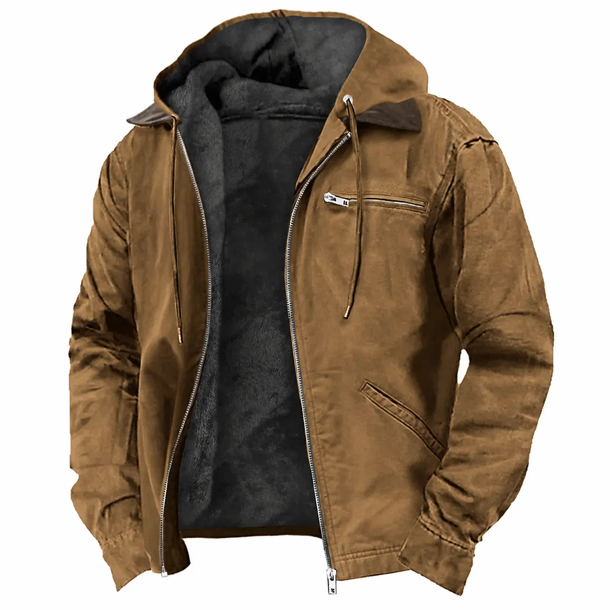 Heren Casual Jas met Capuchon Polyester Winddicht Warm met Fleece Gevoerd Retro Rits Top Voor Herfst Winter Streetwear
