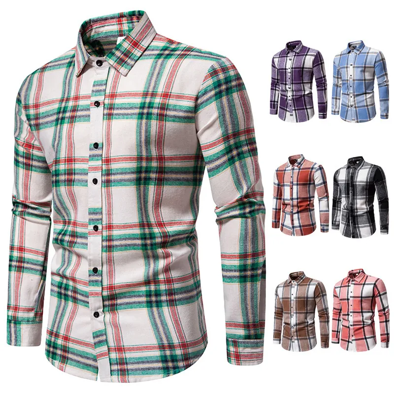 Camisa de Cuadros Para Hombre Manga Larga Mezcla Algodón Poliéster Engrosada Informal Ajuste Holgado Para Otoño Invierno