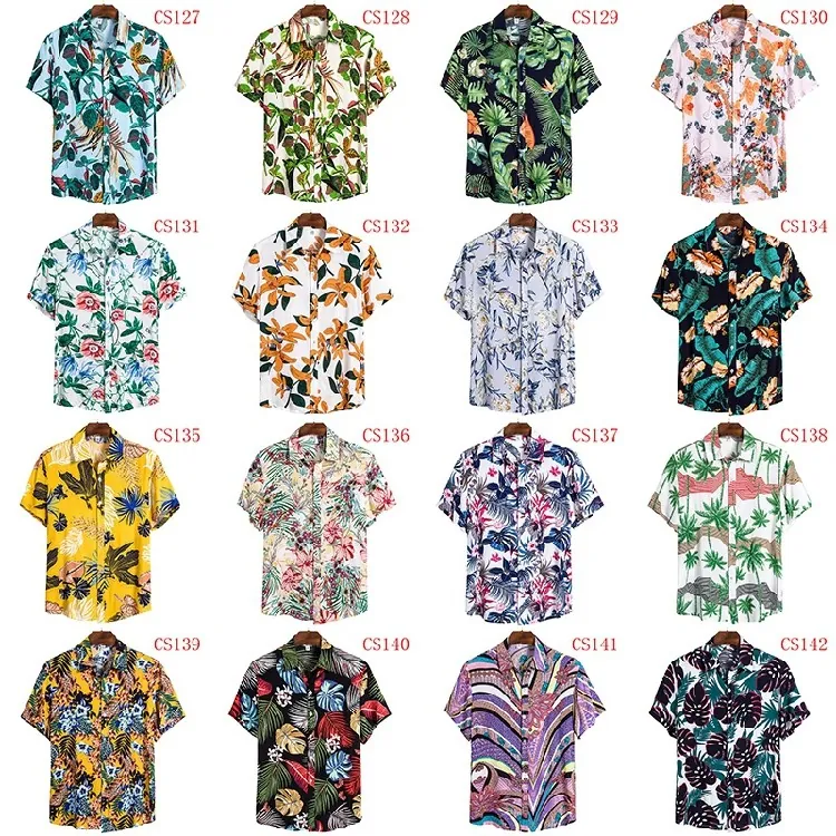 Men's Hawaiian Style Printed Short Sleeve Shirt Casual Cotton Blend Lapel Button Down Tropical Floral Beach Top