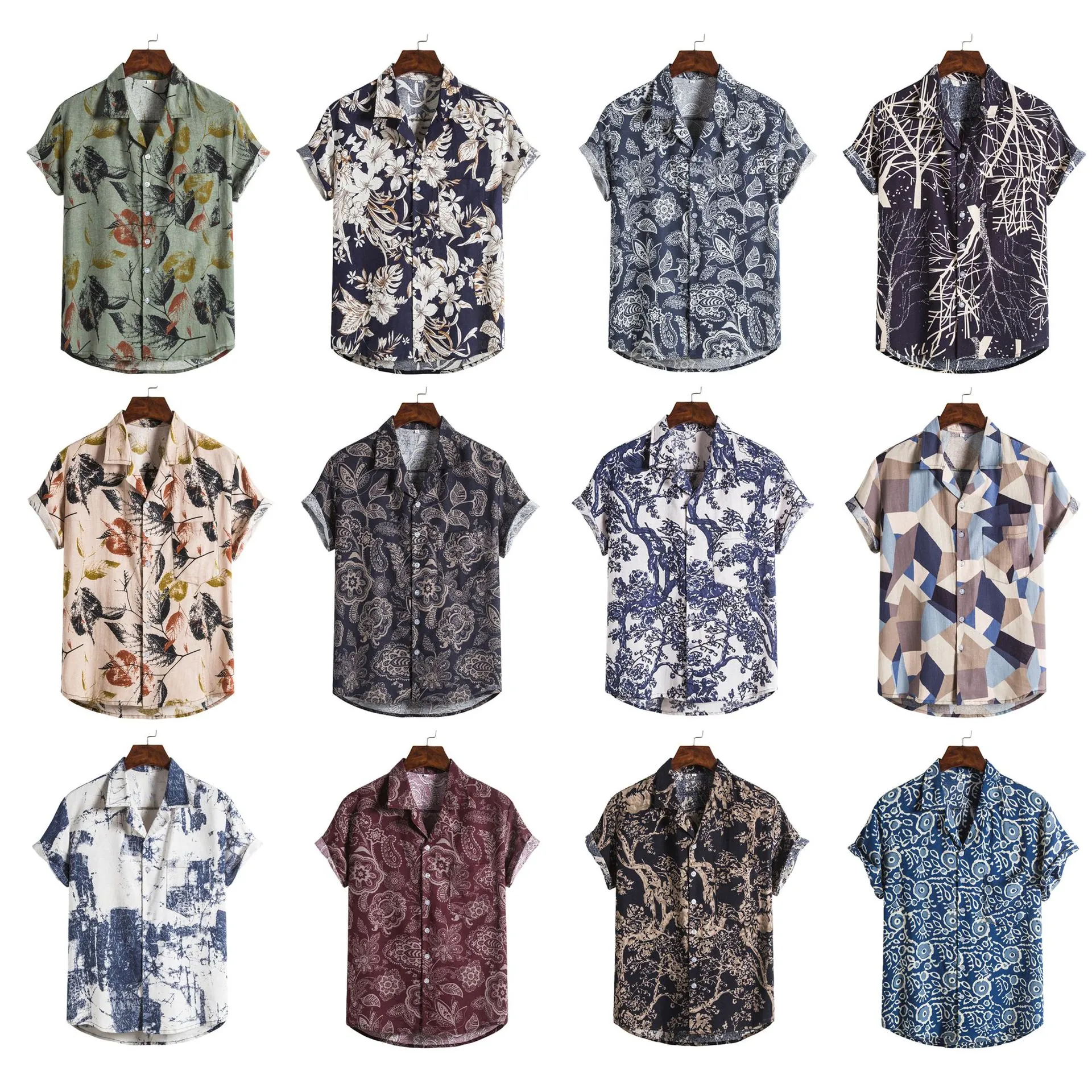 Men's Vintage Hawaiian Floral Print Short Sleeve Casual Shirt Polyester Cotton Loose Tropical Vacation Style Button Down Top