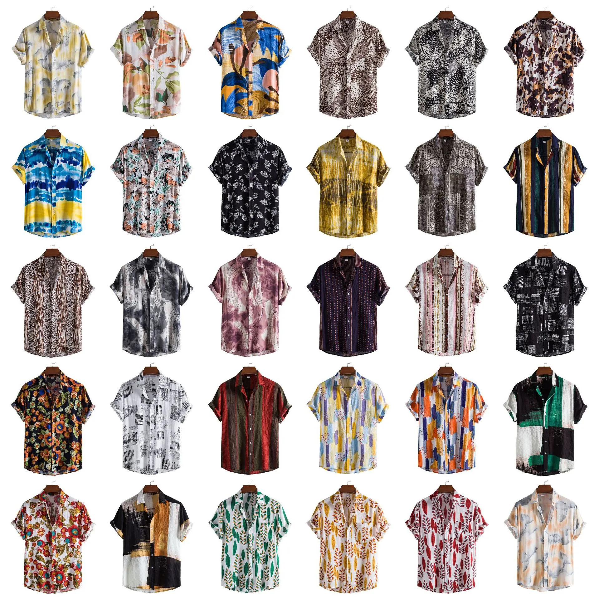 Men's Casual Short Sleeve Shirt Cotton Blend Tropical Floral Printed Top Summer Vacation Button Down Beach Shirt For Men