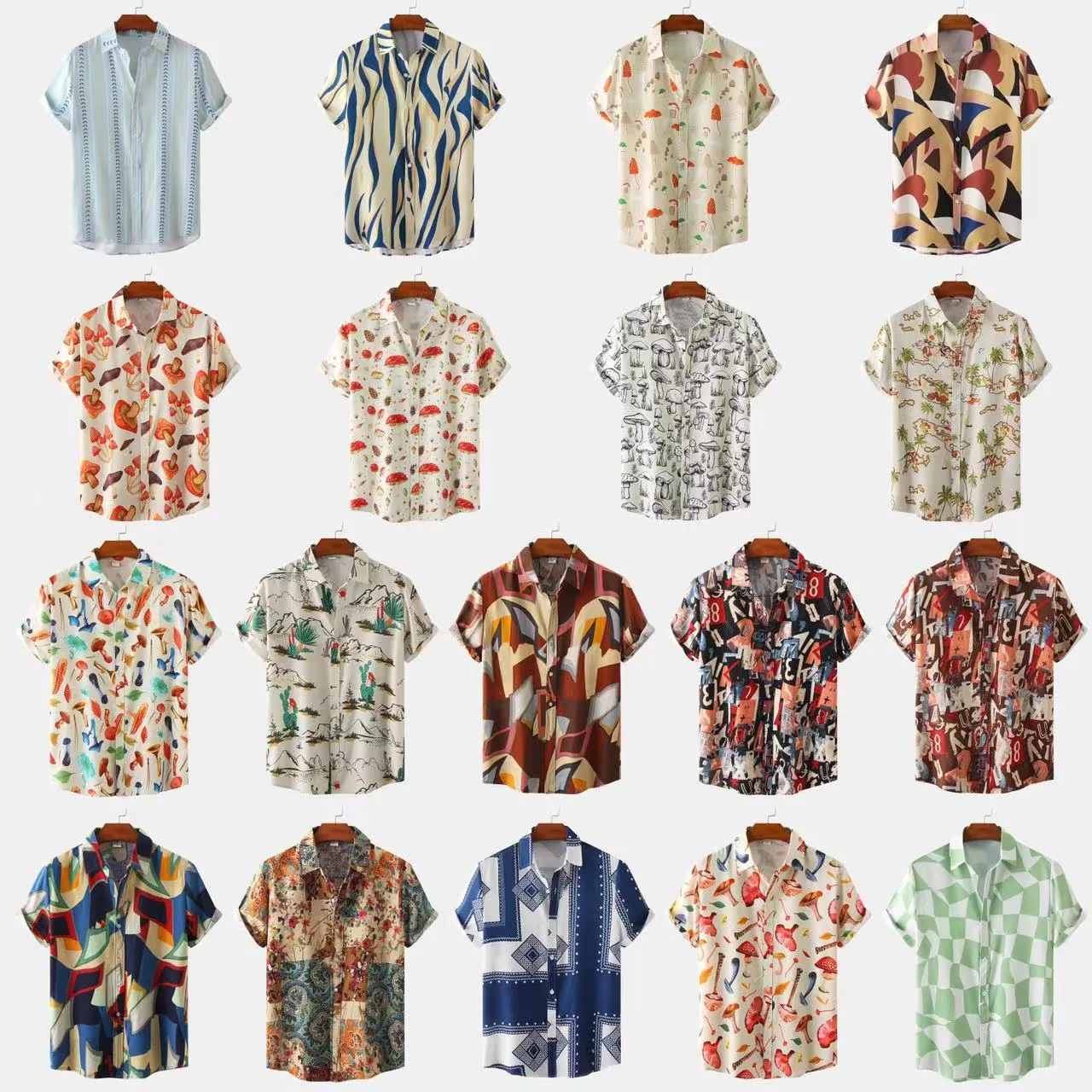 Men Casual Cotton Short Sleeve Shirt Slim Fit Floral Printed Hawaiian Summer Beach Shirt Lapel Single Breasted Tops Holiday