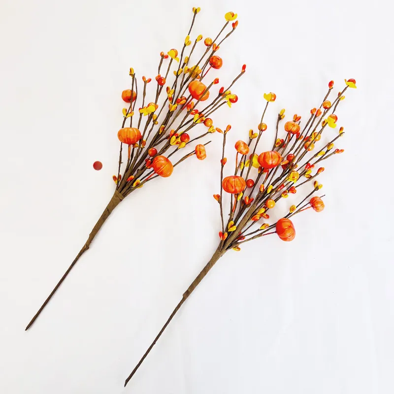 Branche de Citrouille et Baies Artificielles Décoration d'Automne pour Maison Action de Grâce Halloween Tiges de Baies de Récolte