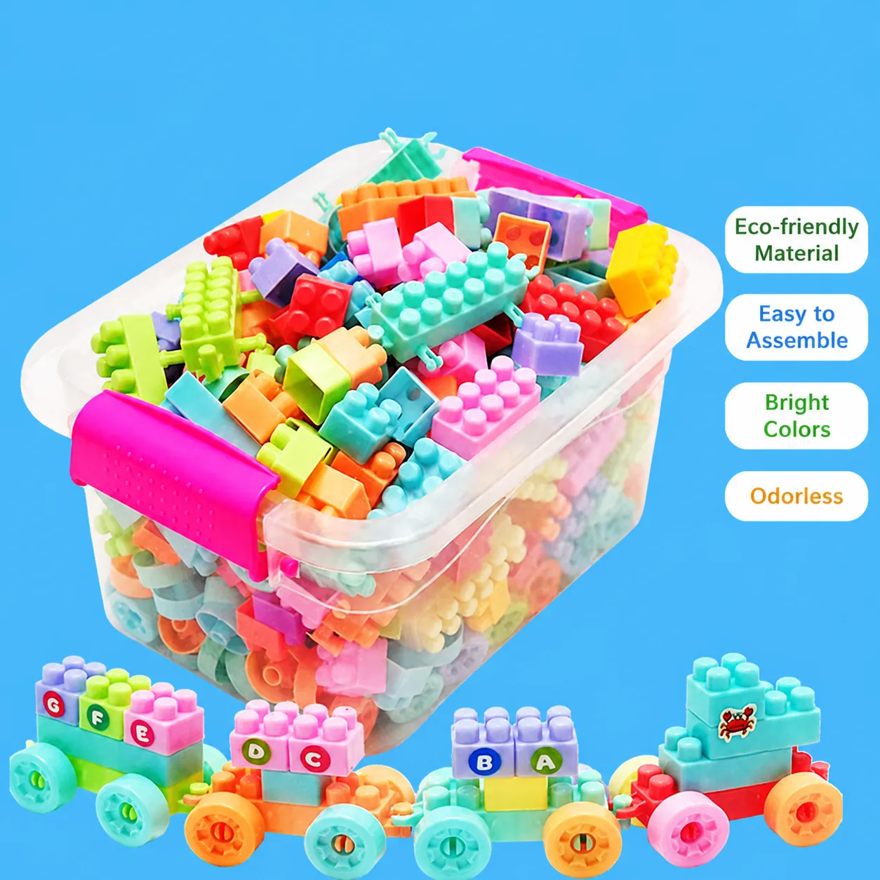 Blocchi da Costruzione in Plastica Educativi per Bambini Giocattolo di Costruzione Fai-da-te Creativo Con Scatola di Immagazzinaggio Regalo di Apprendimento Precoce