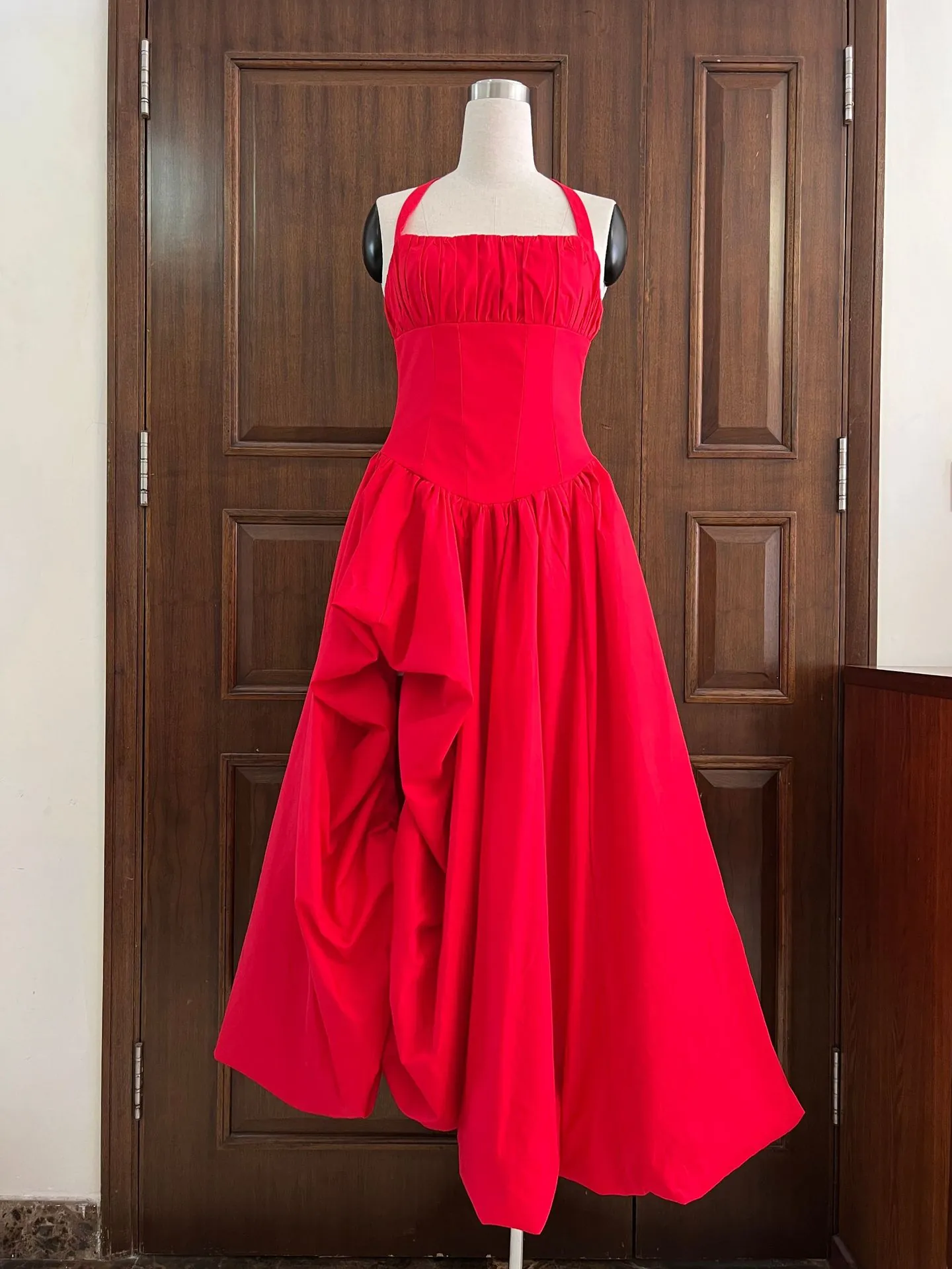 French Romantic Halter Corset Dress For Women Pleated Irregular High Slit Bodycon Maxi Dress Elegant Evening Party Clubwear Dress
