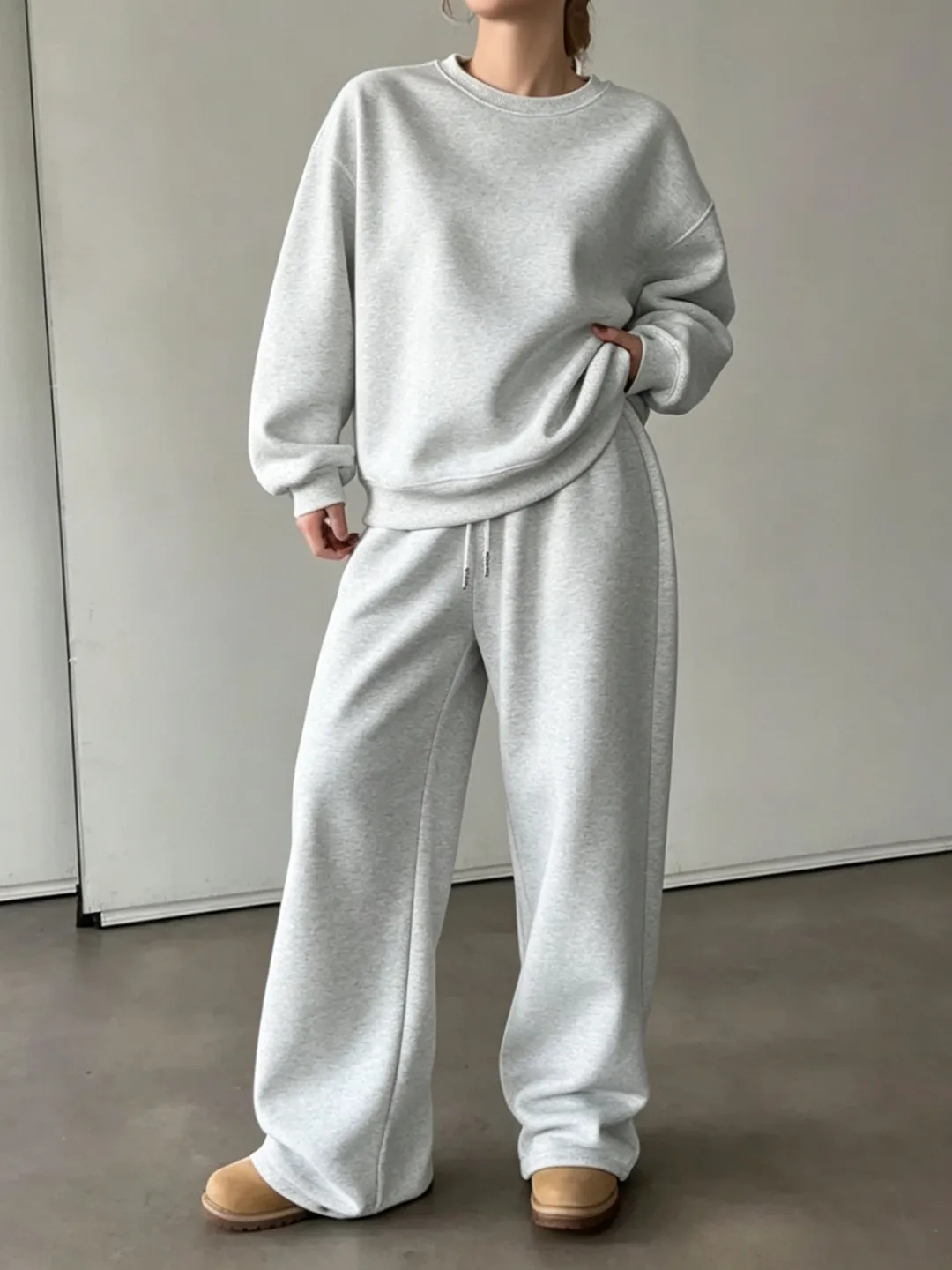 Completo Lounge Oversized Sopra E Sotto da Donna Felpa a Girocollo a Maniche Lunghe E Pantaloni a Gamba Larga