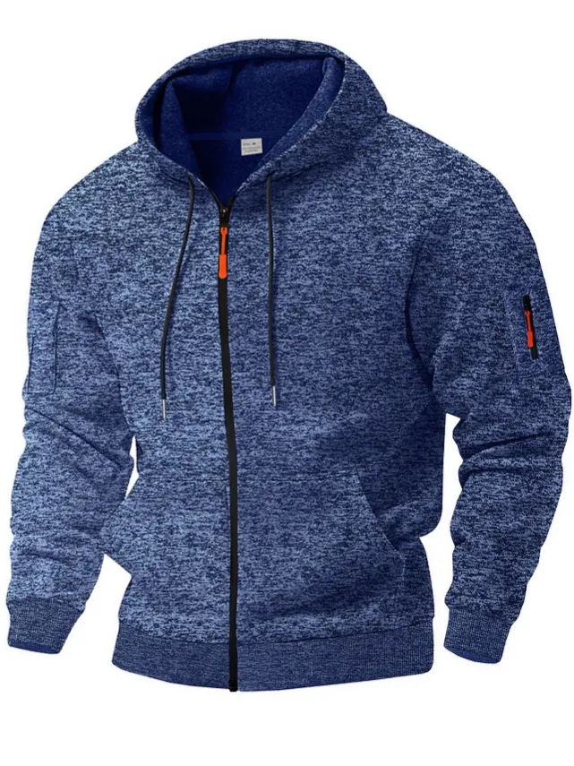 Giacca con Cappuccio e Cerniera in Pile Cationico Pesante da Uomo Felpa Calda Sportiva Casual con Cerniera a Contrasto
