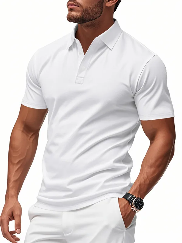 Men Casual Polo Shirt Breathable Quick Dry Short Sleeve Top Solid Color Knitted Piqué Polo For Outdoor Fashion Smart Casual Summer Male Clothing