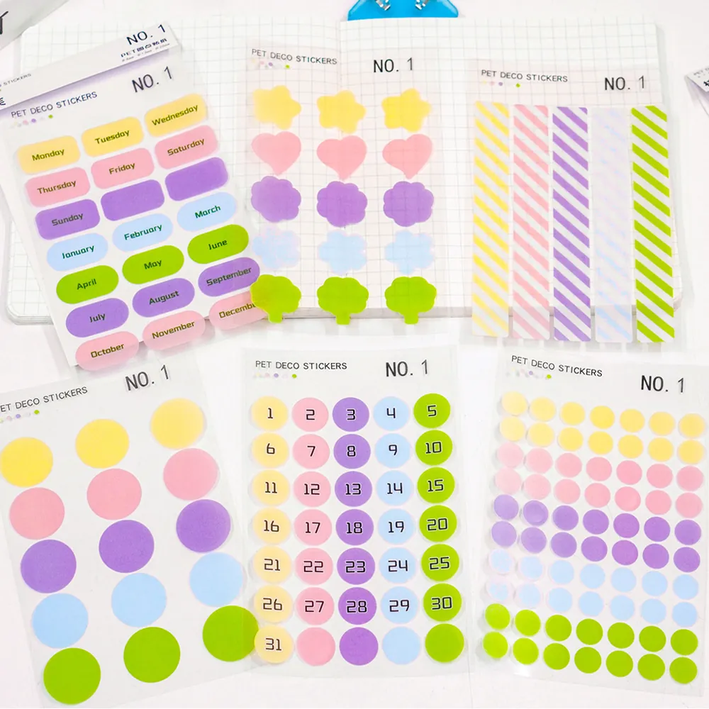 Basic Dot Series PET Stickers Candy Color Date Calendar Decorative Journal Stickers Hand Account Planner Scrapbooking Material Stickers