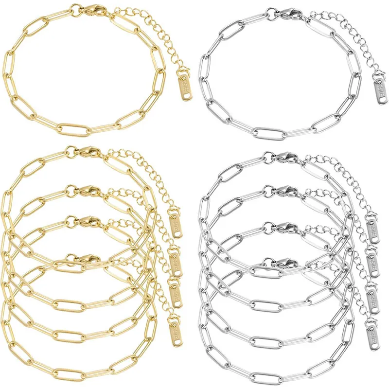 Edelstahl Büroklammer Kette Armband Für Damen DIY Schmuckherstellung Gold Silber Roségold Galvanisierte Ovale Glied Verstellbare Armband Mit Hummerverschluss