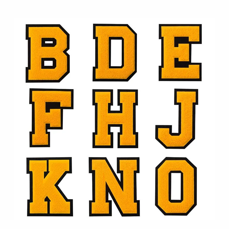 Chenille Letter Patch Varsity Style Yellow Black Iron On Embroidery Alphabet Patches For Clothing DIY Hat Applique Decoration