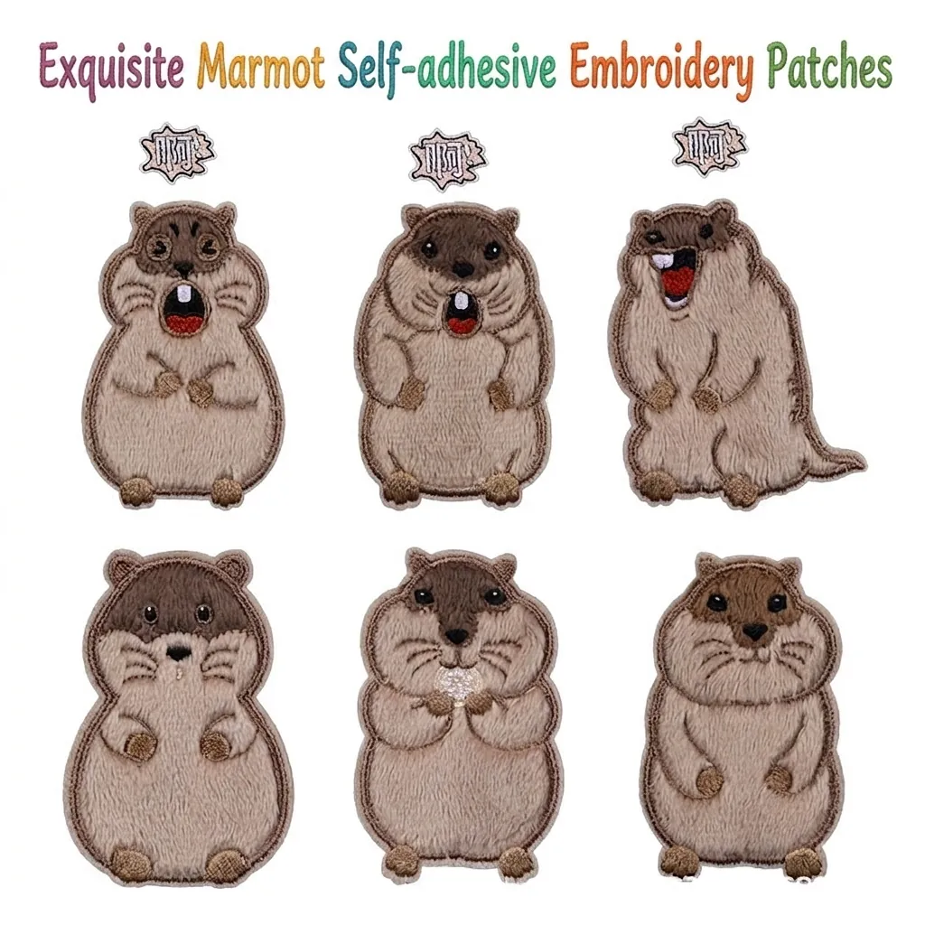 Self Adhesive Marmot Embroidery Patch Cartoon Animal DIY Clothing Decoration Backpack Sticker Embroidered Applique Patch