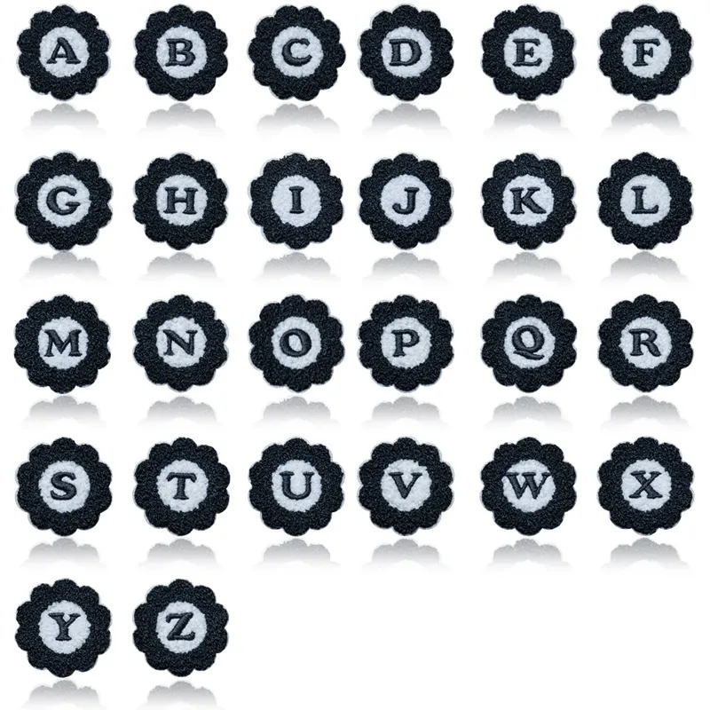 Chenille Embroidered Patch DIY Clothing Accessory Flower Shape Letter Patch For Clothes Bag Decoration Black White
