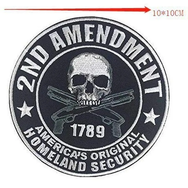 Skull And Crossed Guns Embroidery Patch America Homeland Security Round Biker Applique For Jacket Vest Sewing DIY Decor