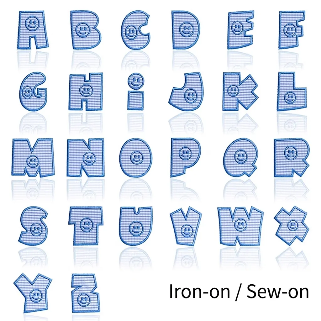 Gingham Alphabet Stickerei Patches Zum Aufbügeln Aufnähen Smiley-Gesicht Kariert Buchstaben Applikation Für Kinder Kleidung Schuhe Hüte DIY Dekoration
