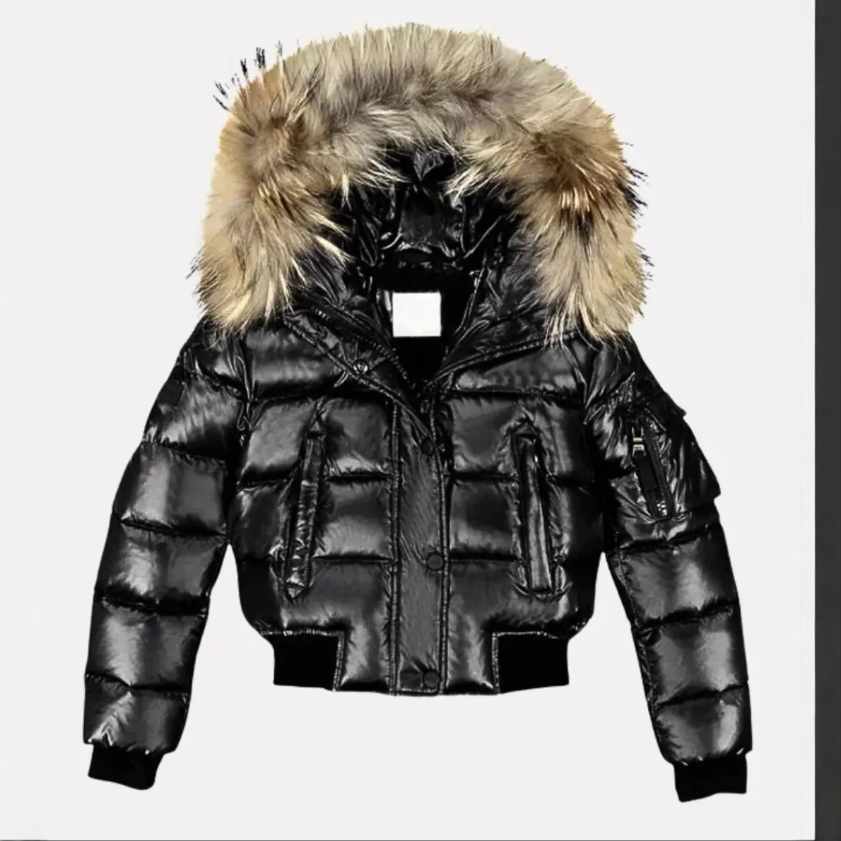 Damen Kurze Glänzende Pufferjacke Mit Kapuze Und Kunstpelzkragen Winter Warmer Wattierter Mantel Reißverschluss Streetwear