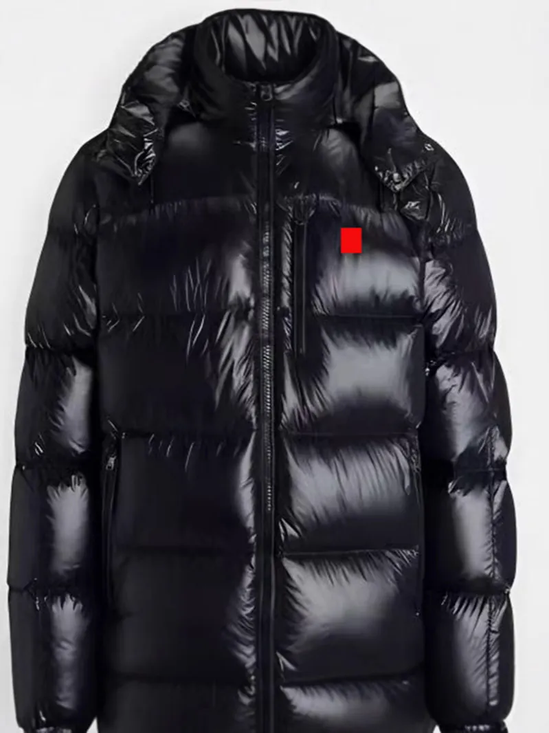 Chaqueta Acolchada Brillante con Capucha para Hombre Abrigo Acolchado Cálido Ropa de Invierno Resistente al Viento Color Sólido Negro Top