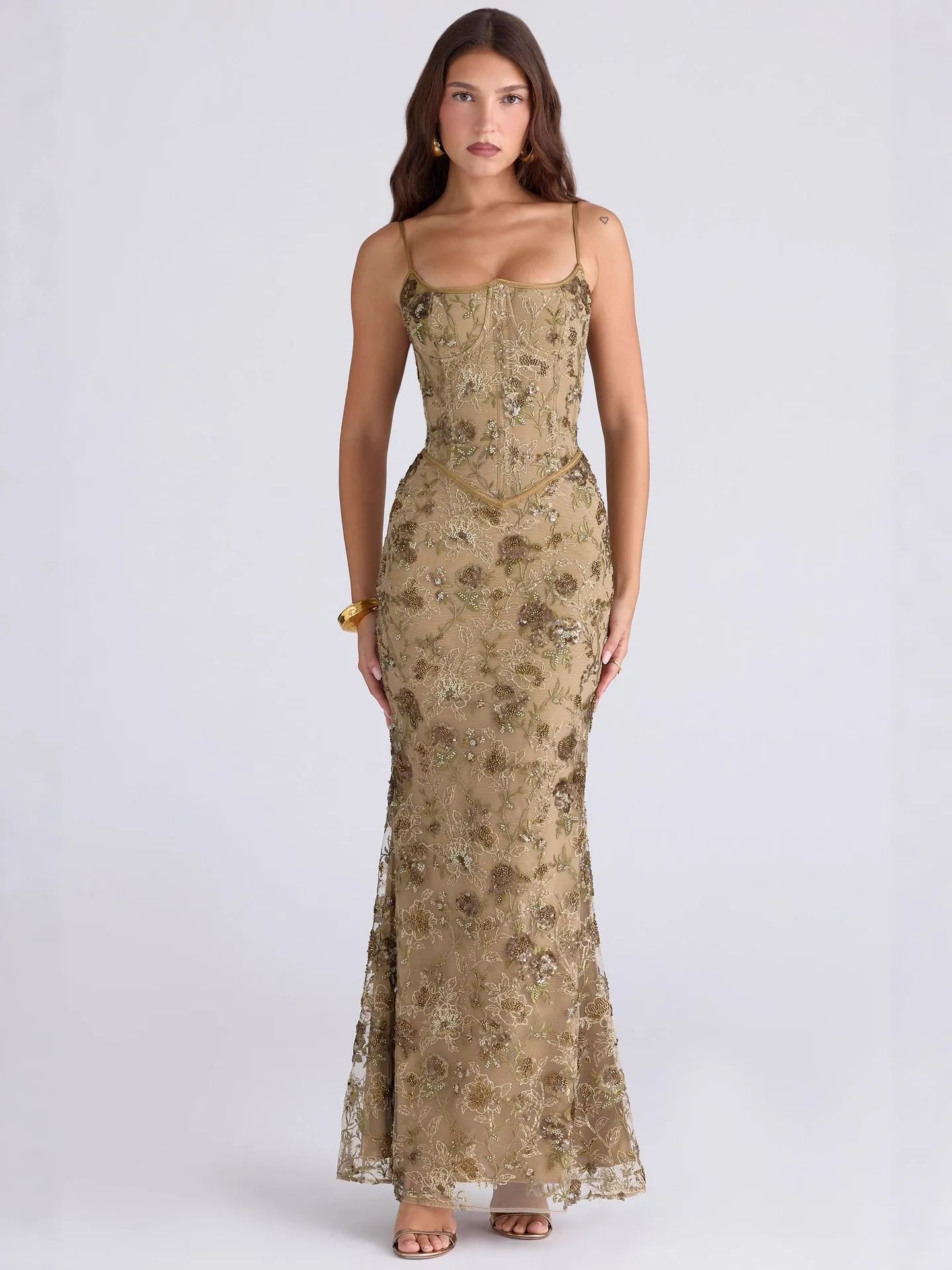Dames Sexy Laag Uitgesneden Mouwloos Rugloos Vetersluiting Maxi Jurk Spaghetti Bandjes Polyester Bloemenpatroon Avondfeest Jurk