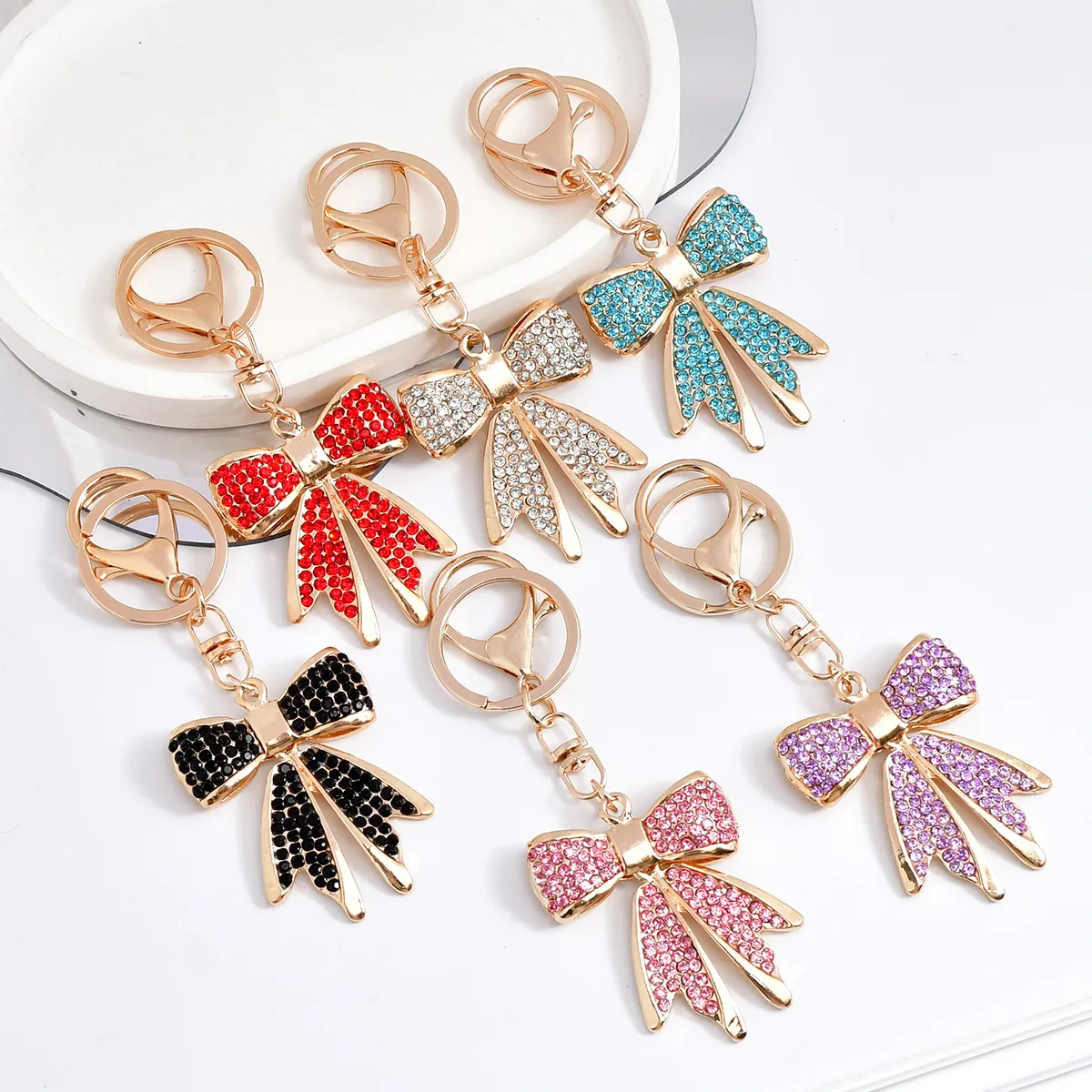 Fashion Rhinestone Bowknot Keychain For Women Zinc Alloy Gold Plated Bow Keyring Bag Charm Car Pendant Gift