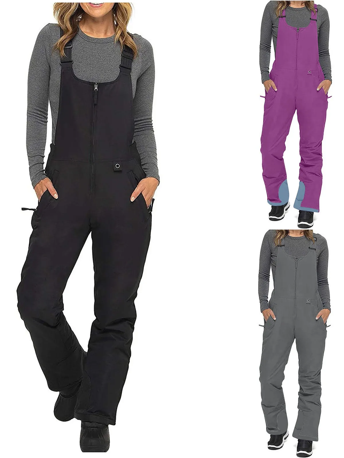 Polyester Waterproof Windproof Thickened Ski Bib Pants For Men Women Winter Outdoor Warm Padded Snowboard Trousers Adjustable Straps