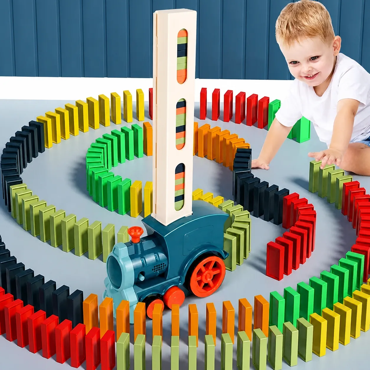 Electric Domino Train Toy Set For Kids Automatic Laying Dominoes Blocks With Lights And Sound Educational DIY Building Toy Gift
