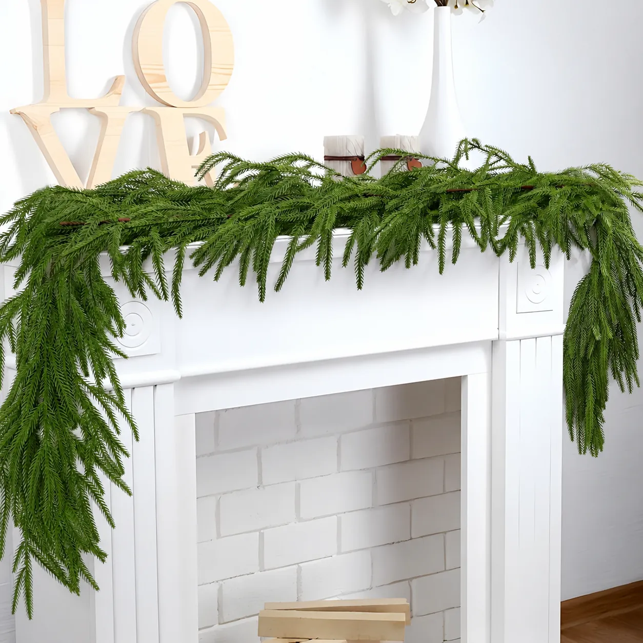 Realistic Norfolk Pine Christmas Garland Real Touch PE Pine Needle Garland For Fireplace Stairs Wall Hanging Home Decor