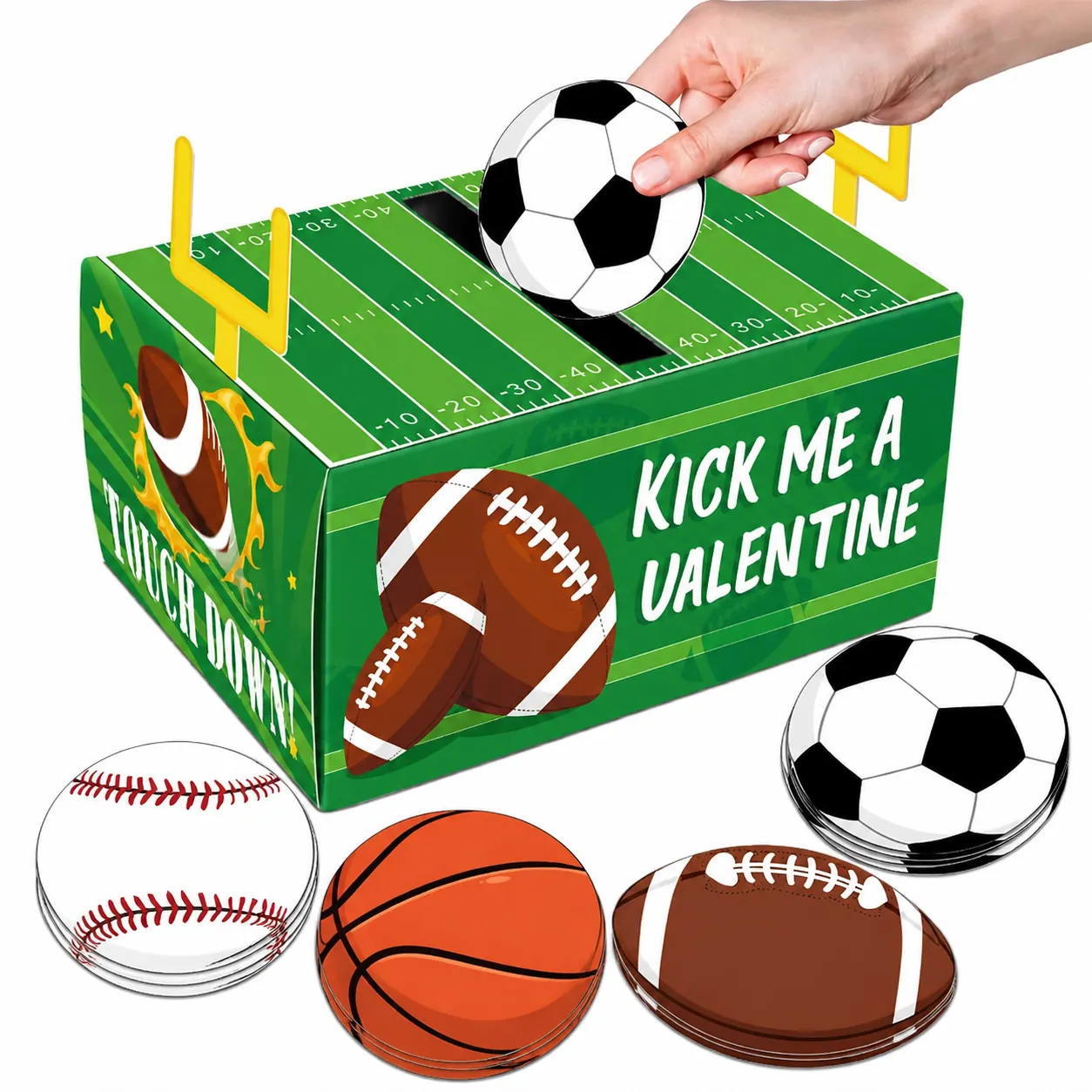 Football Valentine's Day Card Exchange Box And Sports Cards For Kids School Classroom Party Gifts For Boys And Girls