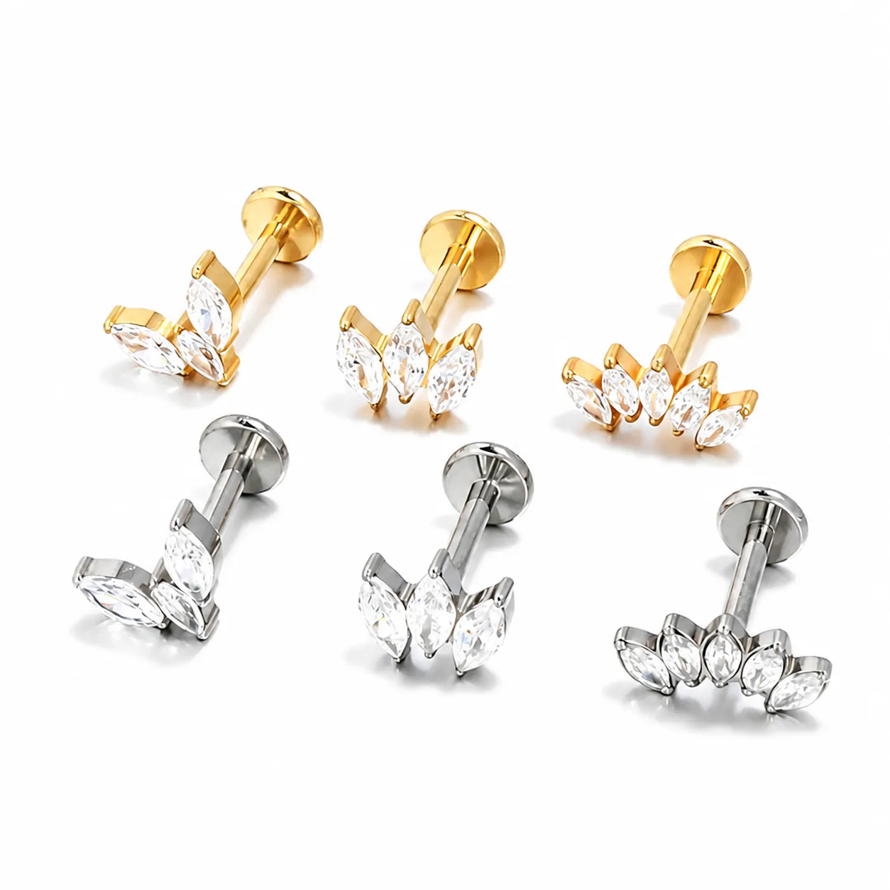 Σκουλαρίκι Πιέρσινγκ Labret Τιτάνιο G23 F136 Ζιργκόν Marquise Εσωτερικό Σπείρωμα Επίπεδη Πλάτη Κοσμήματα Χόνδρου Αυτιού