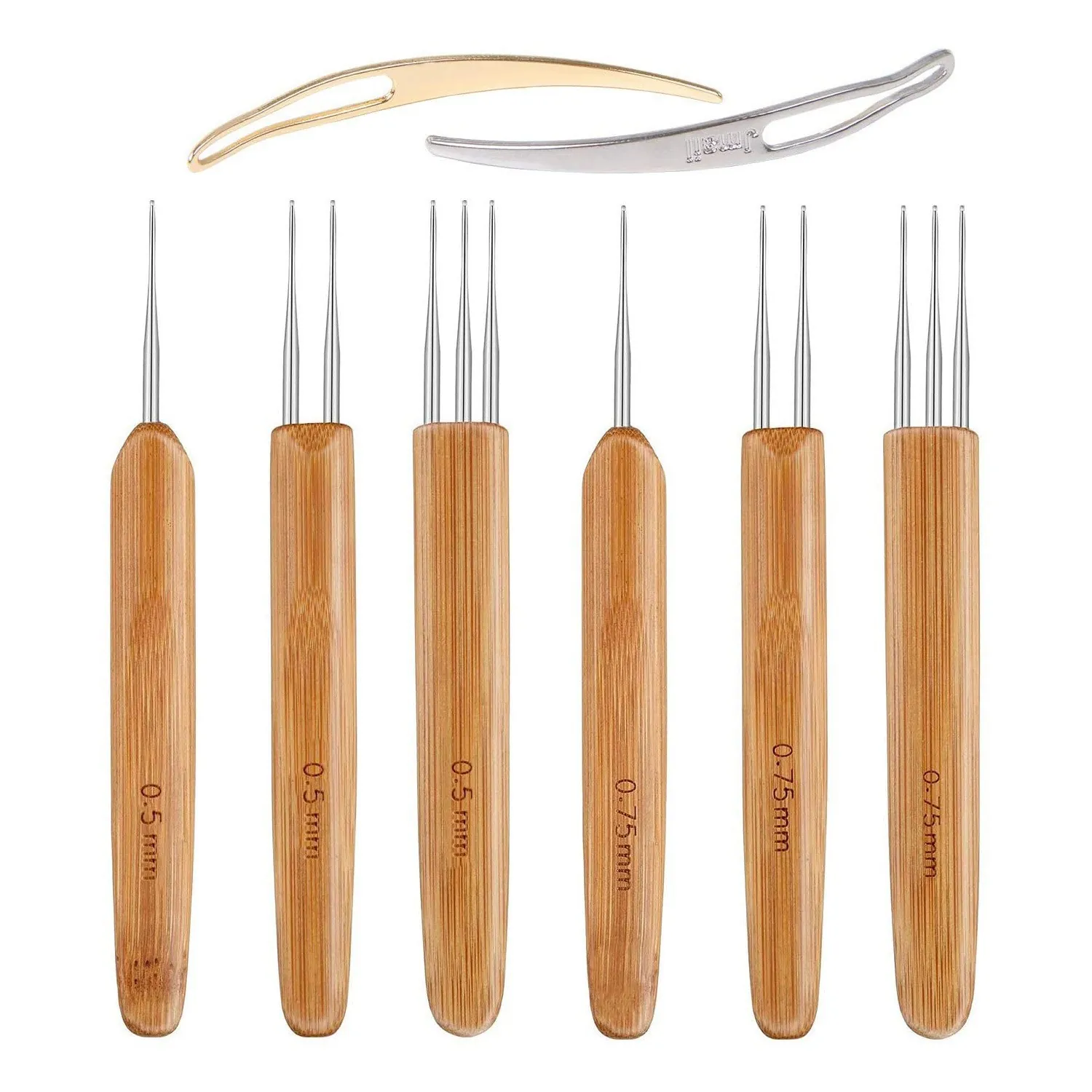 Dreadlock Crochet Hook Bamboo Handle Stainless Steel Needle Hair Extensions Tool 0.5mm 0.75mm Interlocking Needle