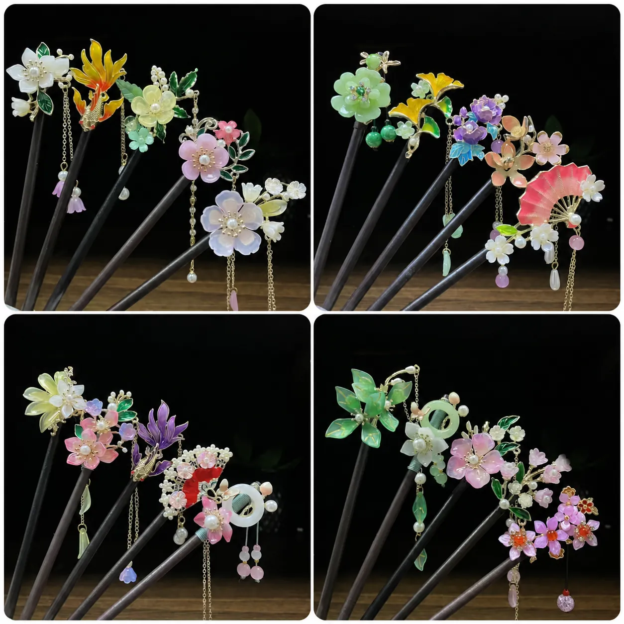 New Chinese Style Sandalwood Hair Stick Ancient Style Flower Tassel Step-Shake Hairpin Alloy Artificial Pearl Hanfu Accessories For Women