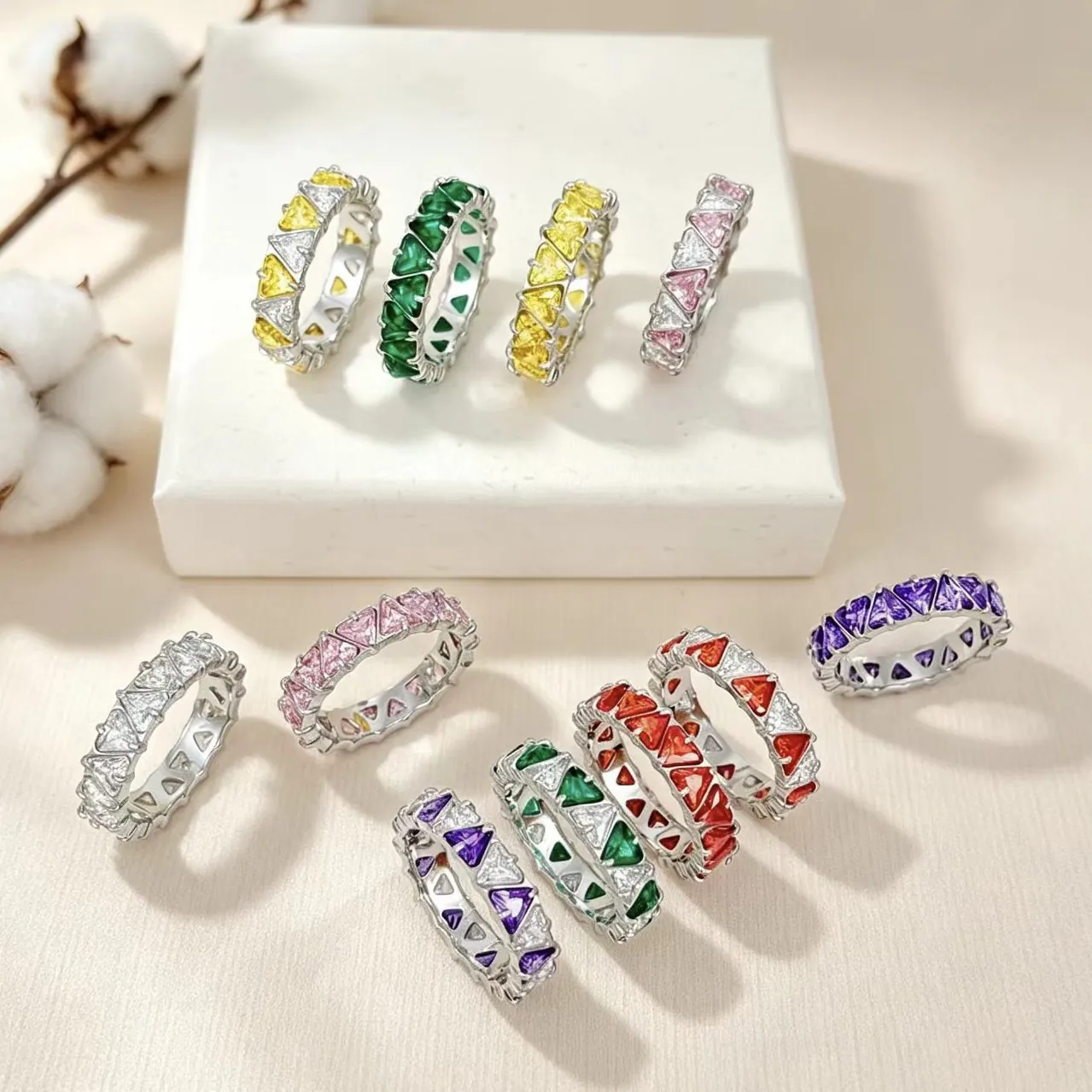 Dreieckschnitt Zirkonia Eternity Ring Für Damen Vergoldeter Edelstahl Bunter Vollzirkon Ring Mode Finger Schmuck