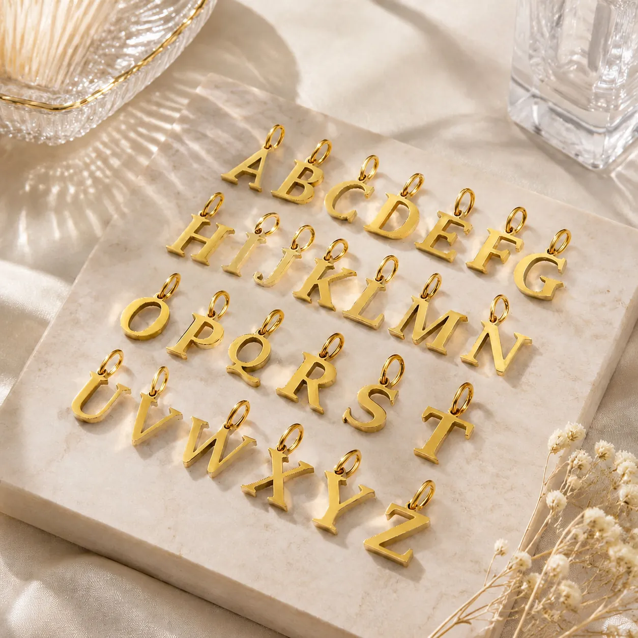 Stainless Steel 26 Initial Letter Pendants A-Z Gold Silver Alphabet Charms For DIY Necklace Bracelet Making Accessory