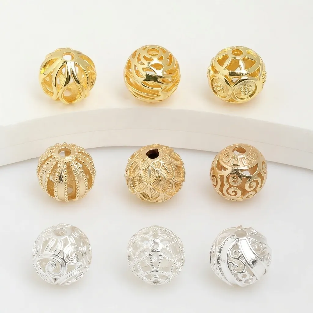 14k Gold Vergoldet Hohl Kupfer Perlen DIY Schmuck Zubehör Runde Metall Abstandsperlen Für Halskette Armband Schmuckherstellung
