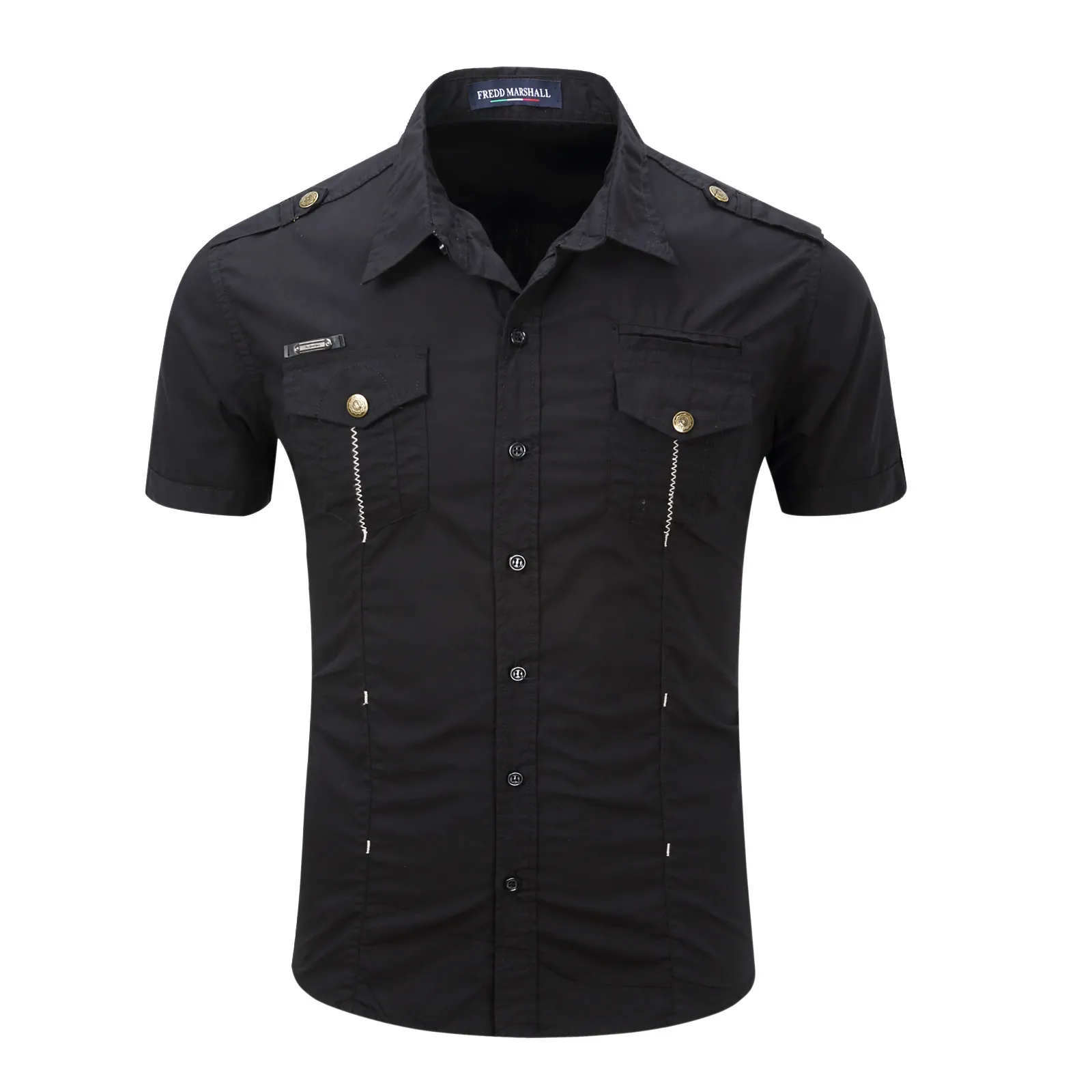 Camicia a Maniche Corte in Cotone Casual da Uomo Camicia Cargo Militare per Esterni con Doppie Tasche Traspirante Vestibilità Larga Revers Bottone Top