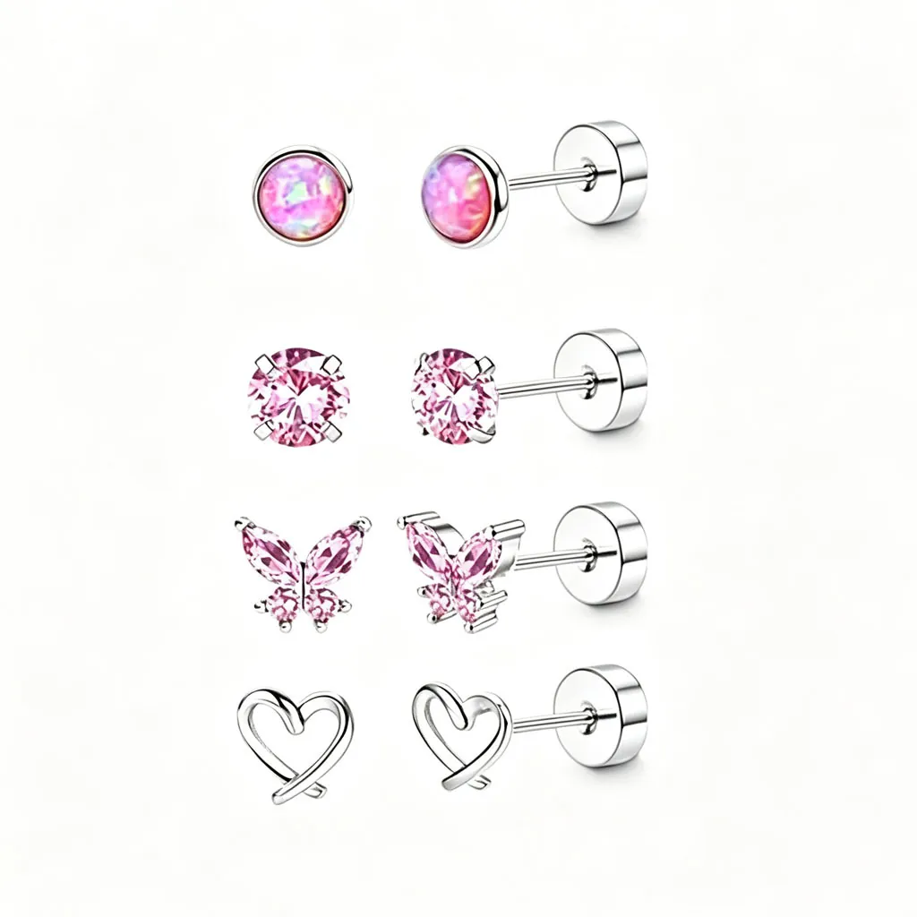 Edelstahl Schmetterling Herz Ohrstecker Set Strass Flacher Rücken Schraube Piercing Ohrknochen Ohrringe Für Damen Schmuck
