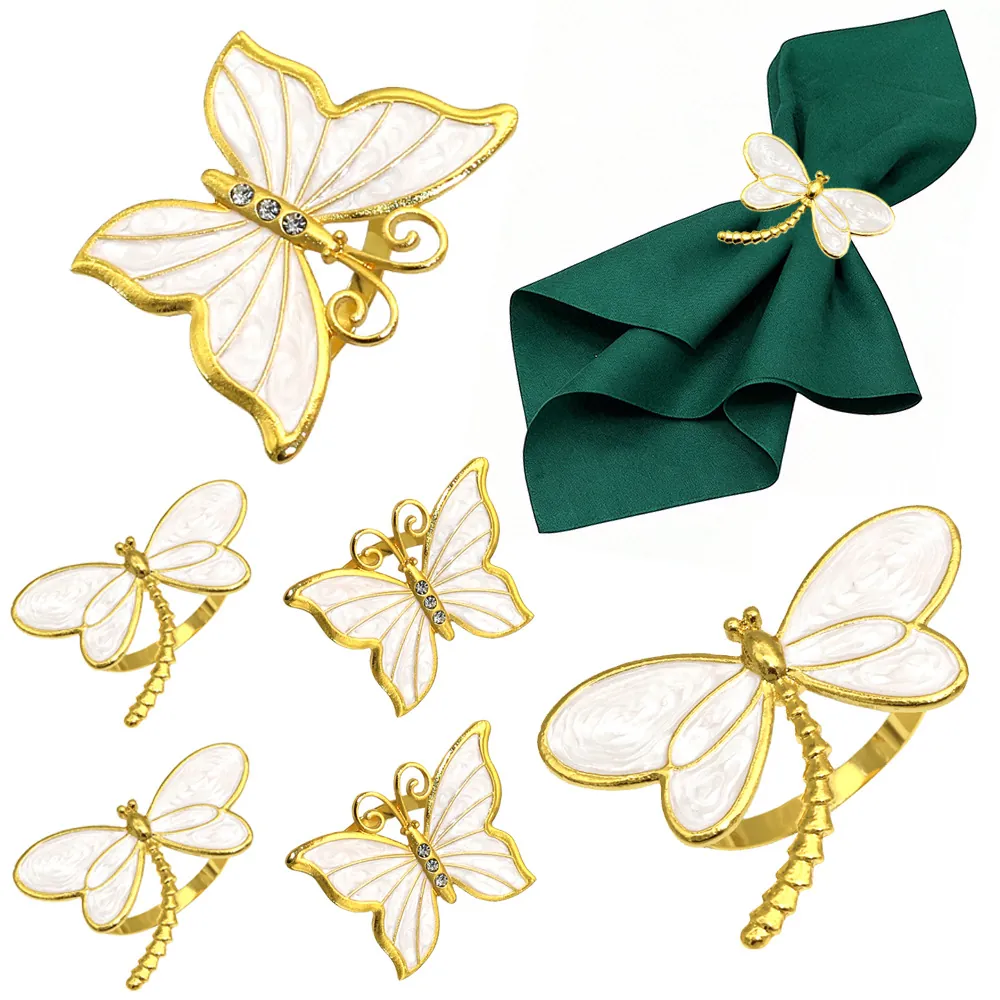 Eleganti Portatovaglioli in Lega a Forma di Farfalla Libellula Con Smalto e Strass per Matrimonio Banchetto Tavola Oro Argento