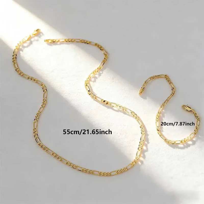 Fashion Figaro Chain Necklace And Bracelet Set For Women Gold Plated Copper Jewelry Minimalist Commute Accessory Unisex Gift
