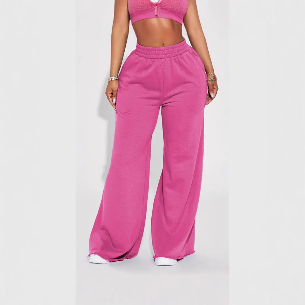 Women's Casual Fleece Lined Wide Leg Pants Elastic Mid Waist Loose Straight Trousers For Autumn Winter Streetwear Daily Wear Bottom