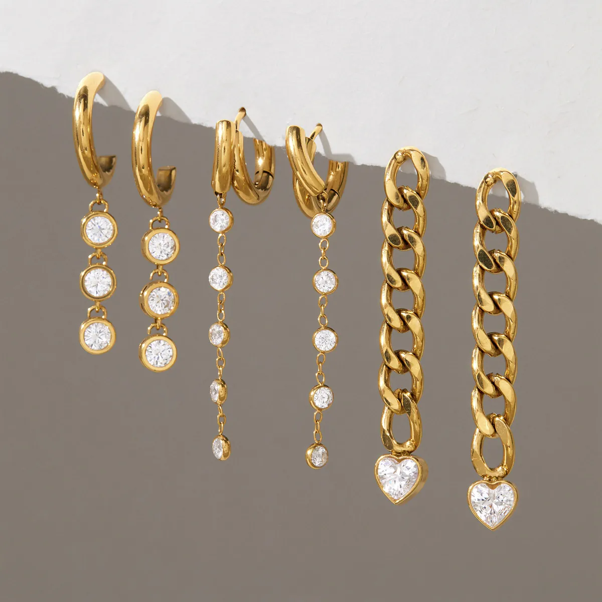Luxury Gold Plated Stainless Steel Zirconia Tassel Hoop Earrings For Women Western Style Fashion Dangle Earrings Jewelry