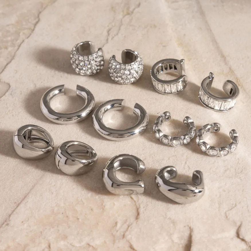Zilveren Roestvrij Stalen Strass Ear Cuffs Geen Gaatjes Geometrische C-vormige Oorbellen Hoogglans Sieraden Vrouwen Feest