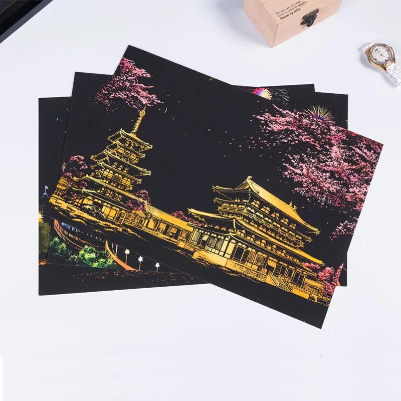 Kit de Pintura de Rascar DIY Escena Nocturna Con Marco Juego de Herramientas Paisaje Colorido Regalo Creativo Adultos Niños Decoración Hogar